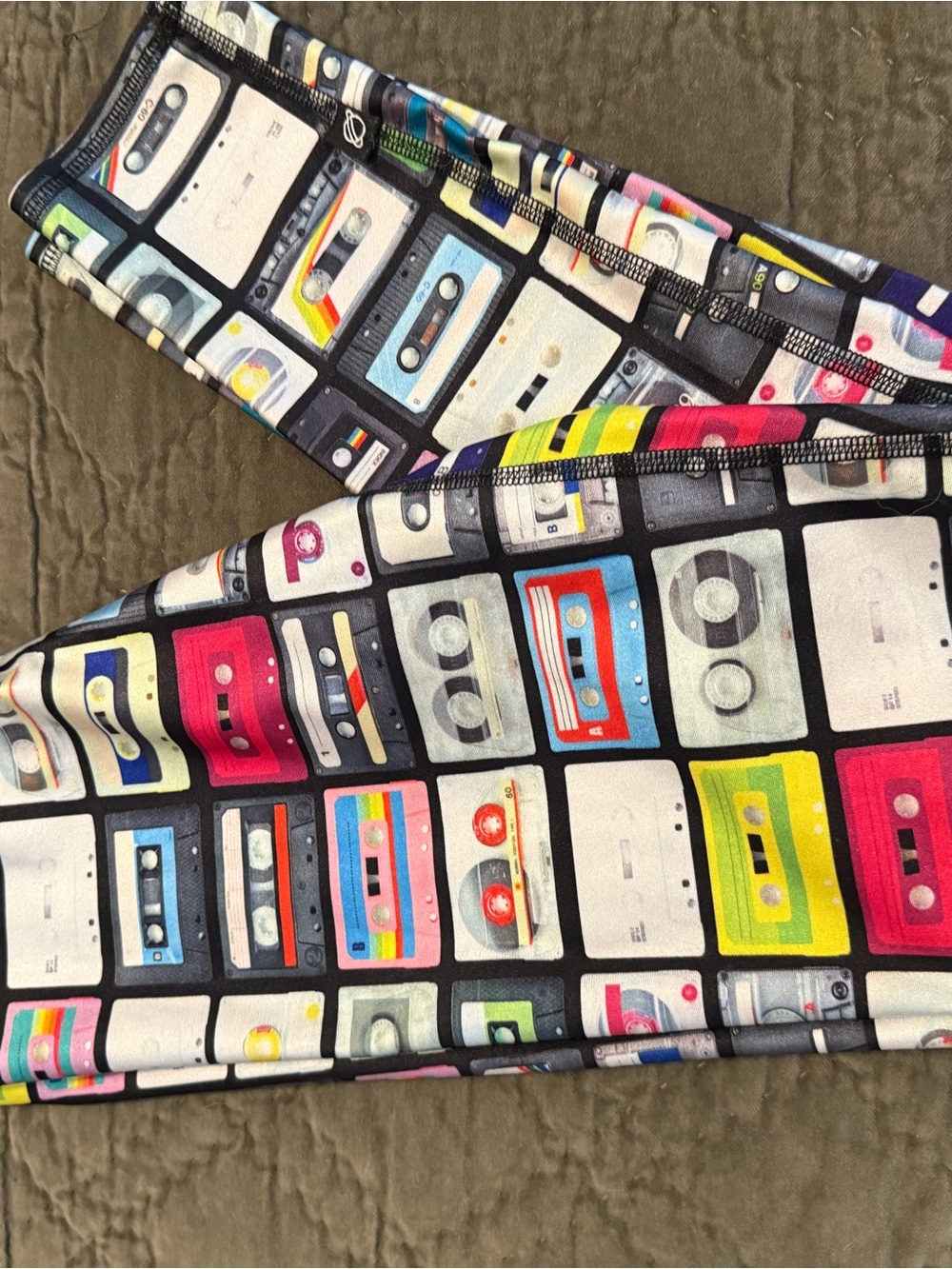 Terez Retro Cassette Print Leggings in Black with Multicolor Cassettes